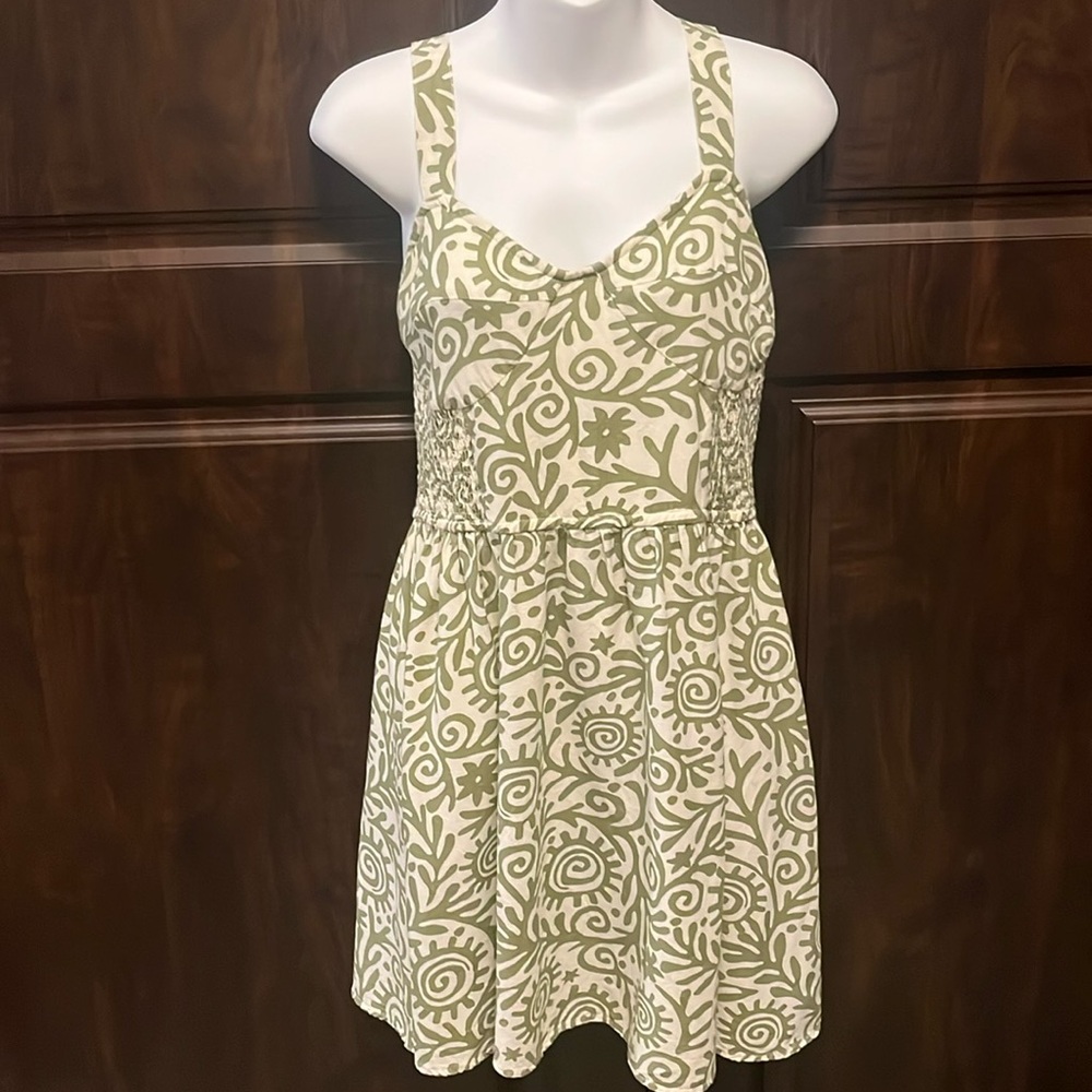 Japna Olive Green and Cream Printed Mini Dress